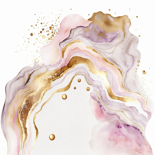 Photo a watercolor painting of a gold and purple swirl.