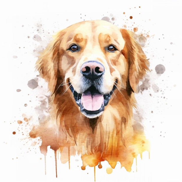 A watercolor painting of a golden retriever dog.