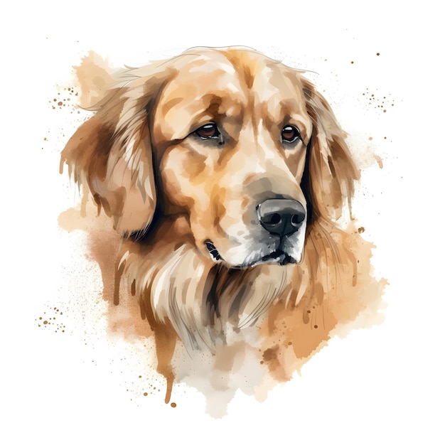 A watercolor painting of a golden retriever dog.