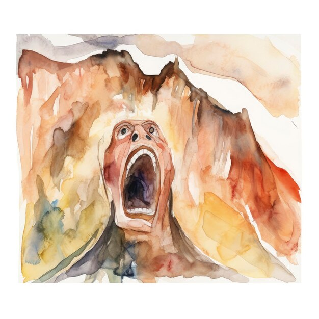 A watercolor painting of a gorilla with a mouth open