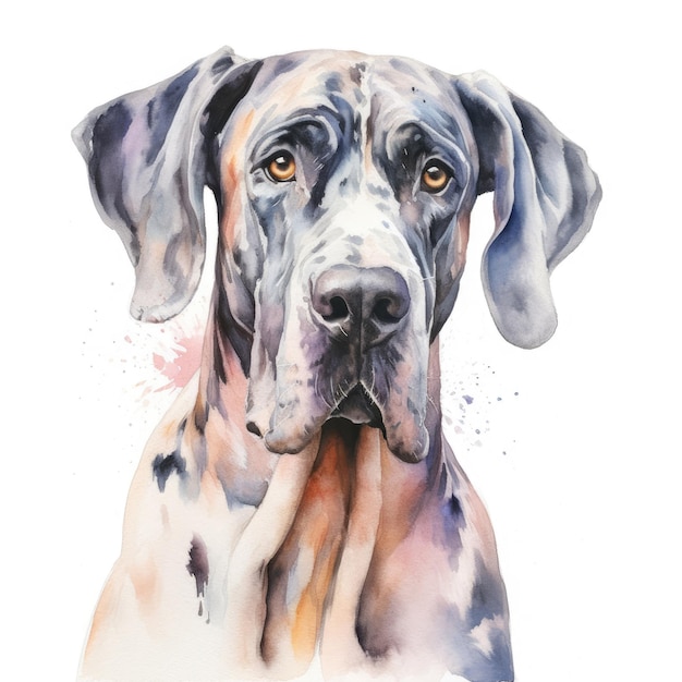 Watercolor painting of great dane dog