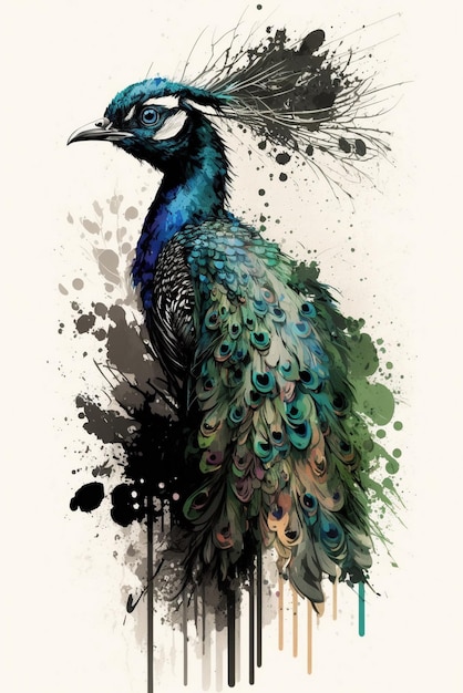 Watercolor painting of a great peacock