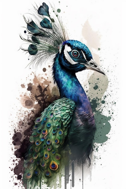 Watercolor painting of a great peacock