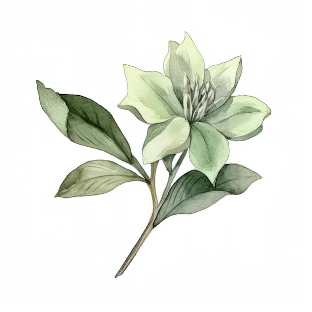 Photo watercolor painting of green flower on a white background botanical illustration