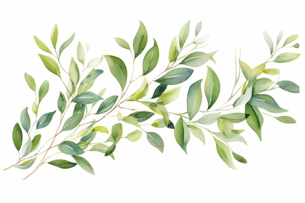 Photo a watercolor painting of green leaves on a white background