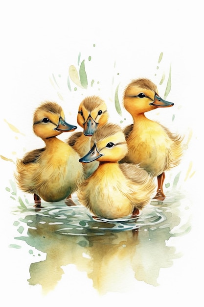 Watercolor painting of a group of ducks