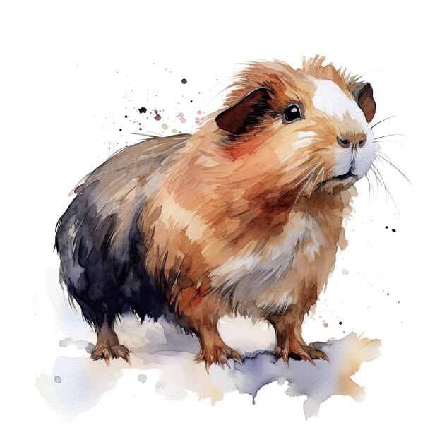 A watercolor painting of a guinea pig.