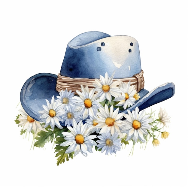 A watercolor painting of a hat and utensils