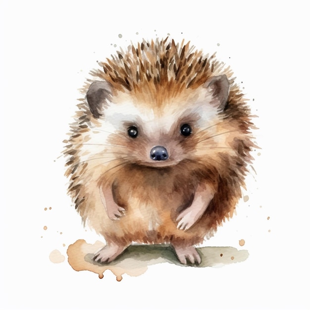 A watercolor painting of a hedgehog.