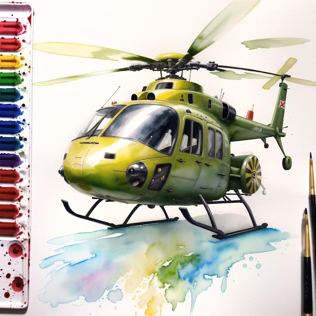 Photo watercolor painting of a helicopter