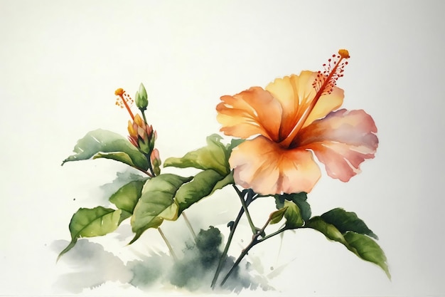Акварельный рисунок цветка гибискуса