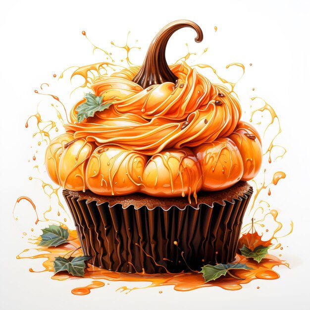 Watercolor and painting homemade Halloween cupcake topping decorated scary pumpkin Dessert and food