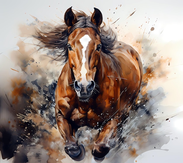 A watercolor painting of a horse thats running