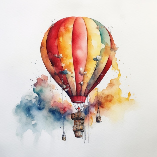 Watercolor painting of a hot air balloon