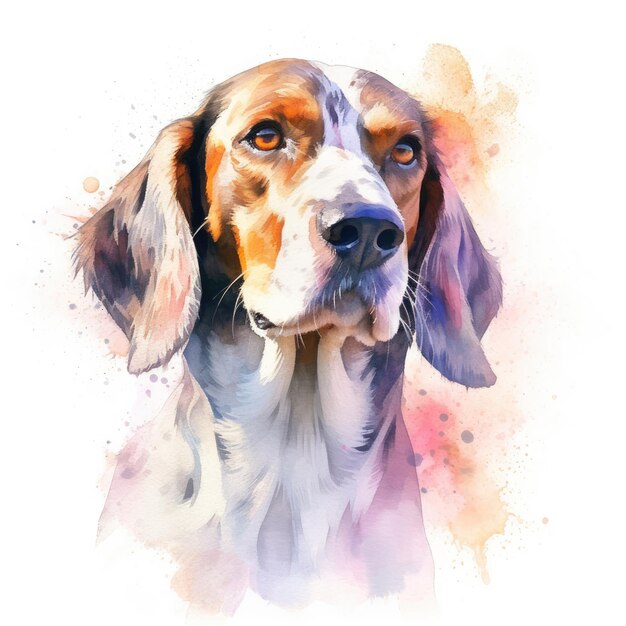 Watercolor painting of hound with white background