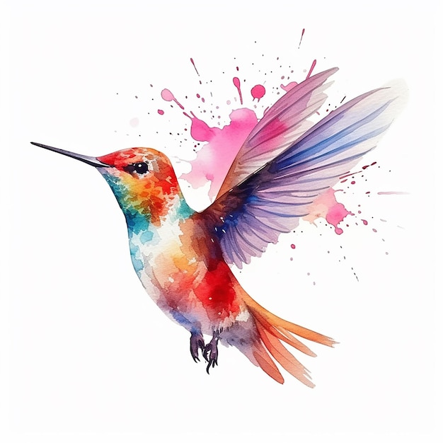 A watercolor painting of a hummingbird with the word hummingbird on it.