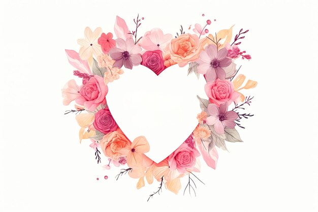 Photo watercolor painting illustration art flowers frame in heart shape mothers day text greeting card