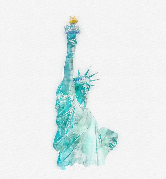 Foto illustrazione della pittura ad acquerello della statua della libertà isolata su sfondo bianco