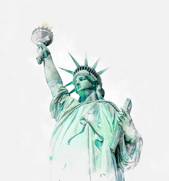 Photo watercolor painting illustration of statue of liberty