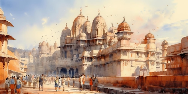 watercolor painting India See buildings and places as landmarks