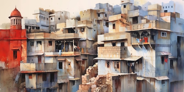 watercolor painting India See buildings and places as landmarks