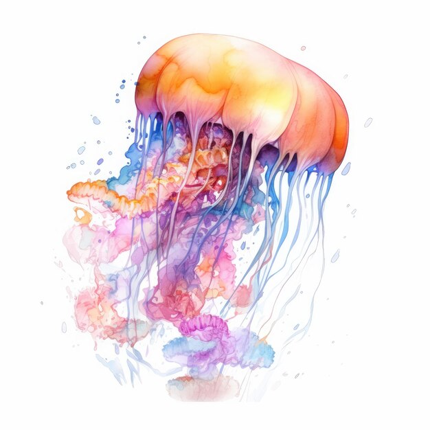 Watercolor painting of jellyfish with white background