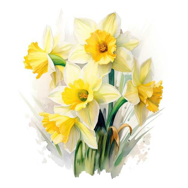 Watercolor painting of jonquil with white background