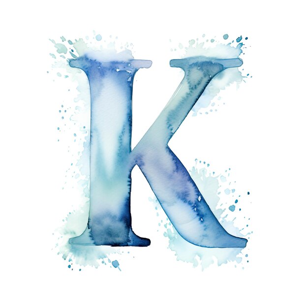 Foto un dipinto ad acquerello di una lettera k è mostrato in blu e bianco