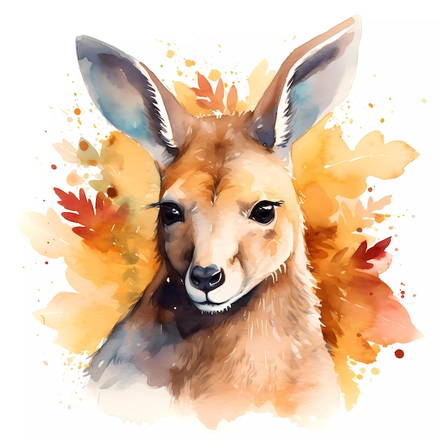 Photo a watercolor painting of a kangaroo with leaves on it