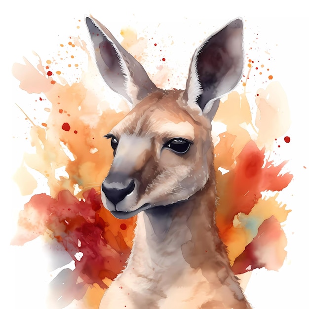 Photo a watercolor painting of a kangaroo with leaves on it