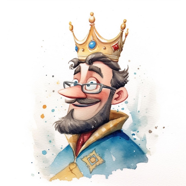 A watercolor painting of a king wearing a crown