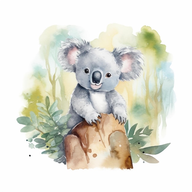 A watercolor painting of a koala bear