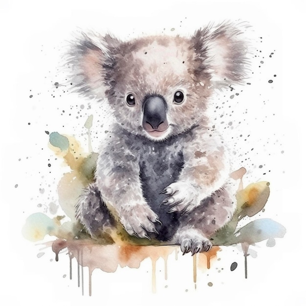 A watercolor painting of a koala bear.