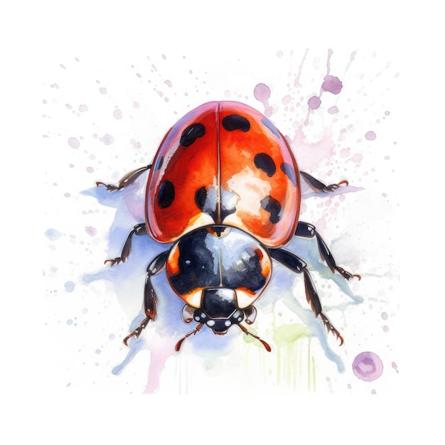 Watercolor painting of ladybug with white background