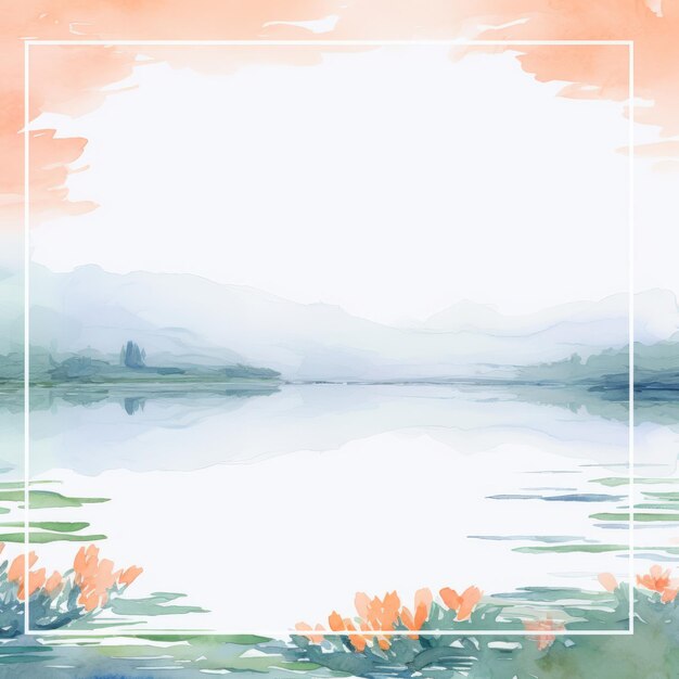 Photo watercolor painting of a lake with orange flowers