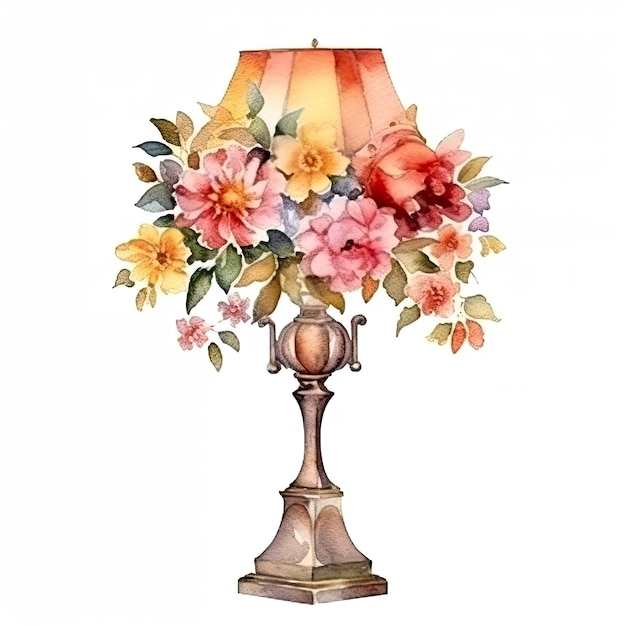 Watercolor painting of a lamp with a flowers