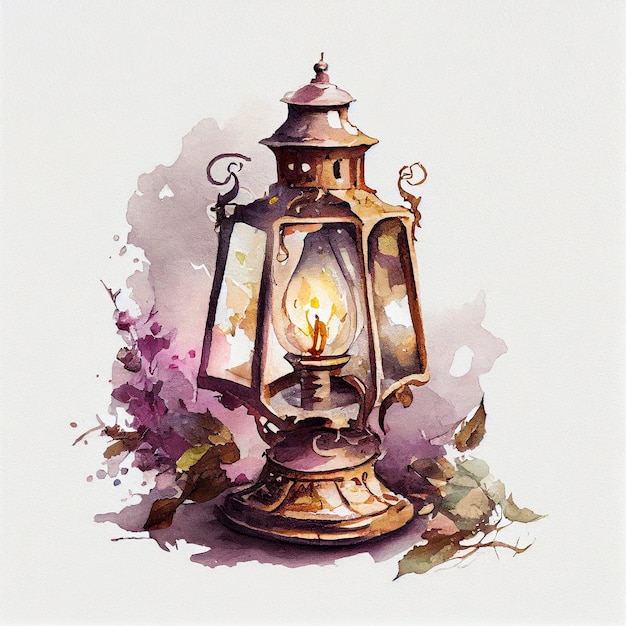 A watercolor painting of a lantern with the word " light " on it.