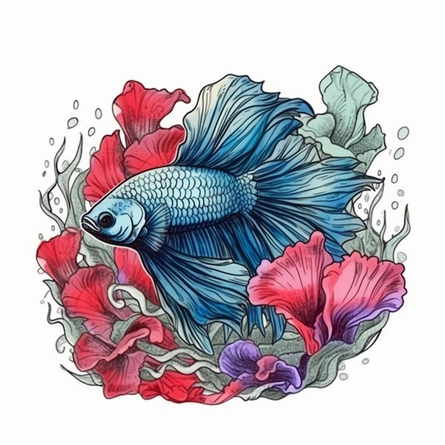 Watercolor painting of a large betta fish