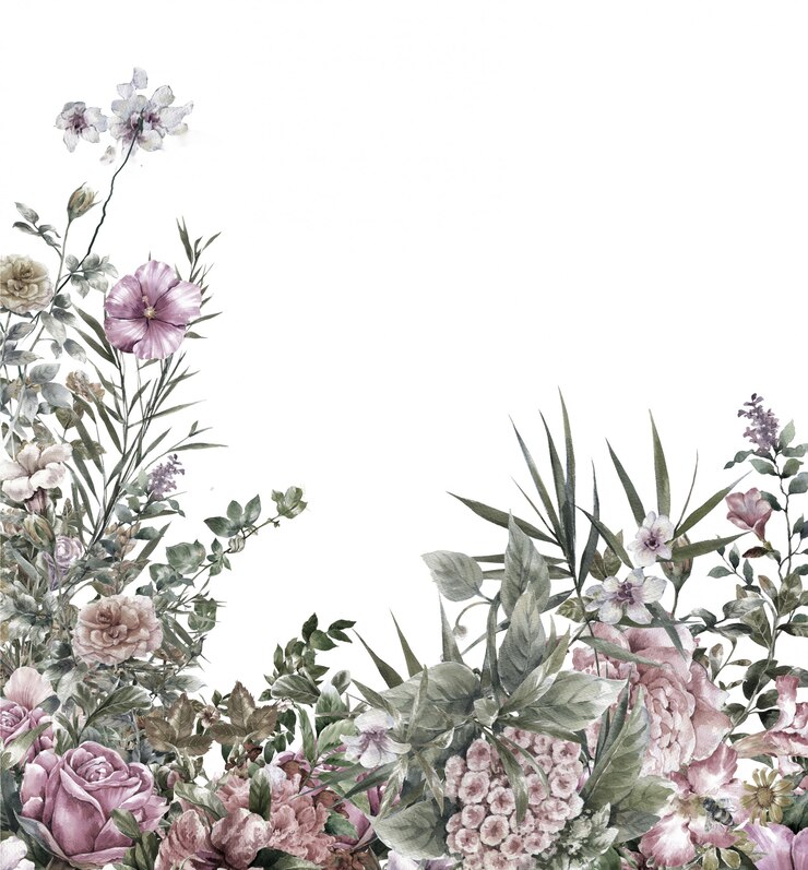 Photo 葉と花、白い背景の水彩画