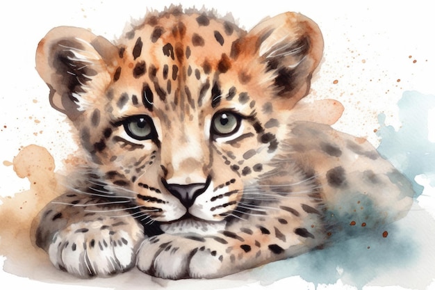 Photo a watercolor painting of a leopard cub