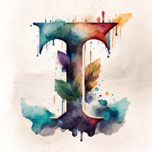 Photo a watercolor painting of a letter t with a colorful background.