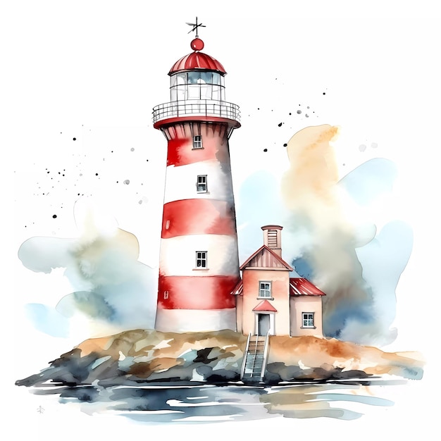 A watercolor painting of a lighthouse