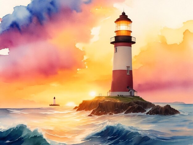 Watercolor painting of a lighthouse