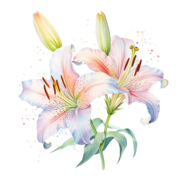 Watercolor painting of lily with white background