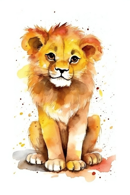 Foto pittura ad acquerello di un cucciolo di leone