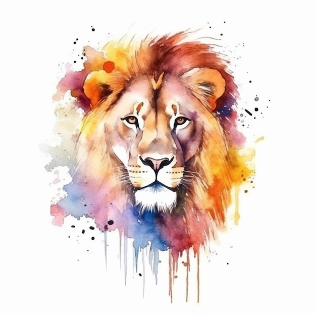 Watercolor painting of a lion head.