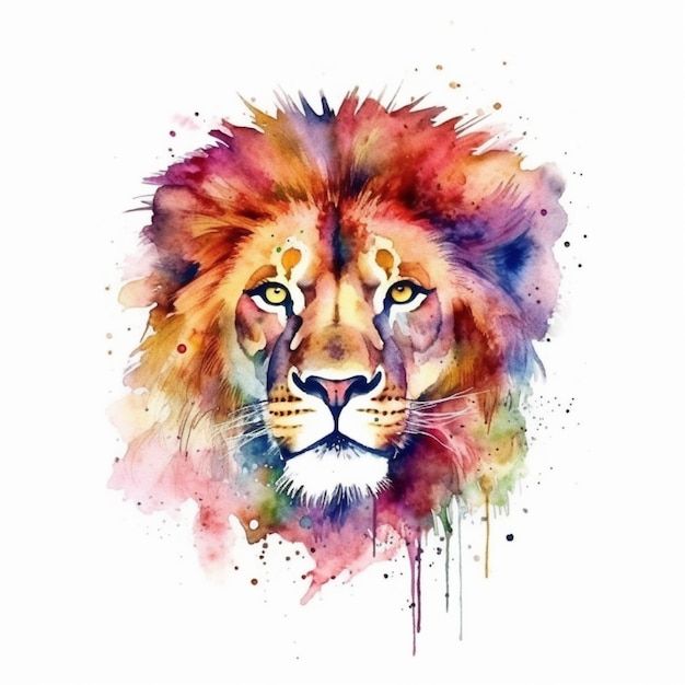 Акварельная картина морды льва JRR