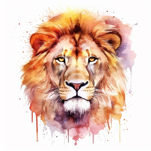 Watercolor painting of a lion's face