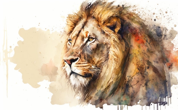 Foto un dipinto ad acquerello della testa di un leone. illustrazioni ad acquerello per bambini in stile cartone animato ai generate
