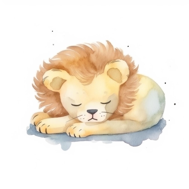 A watercolor painting of a lion sleeping.